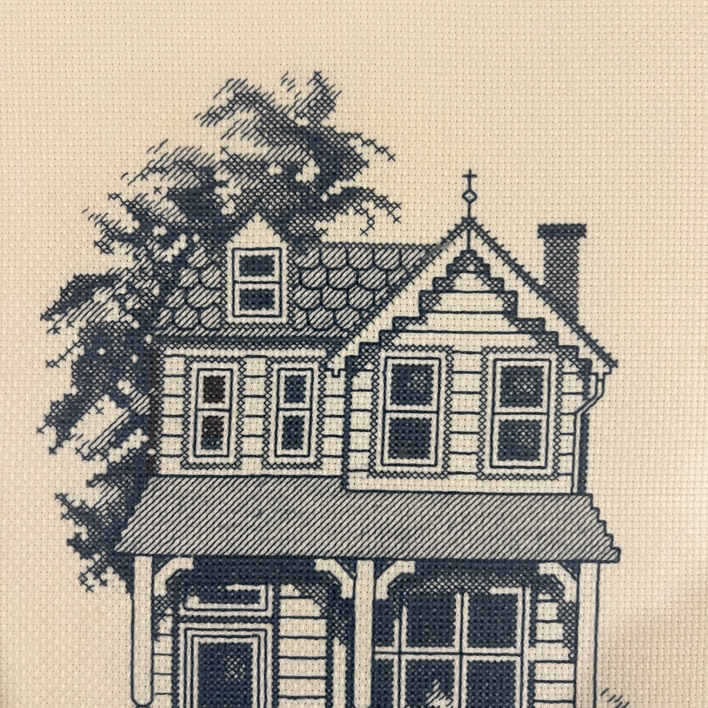 Vintage Framed Completed Cross Stitch Wall Hanging, Ginger & Spice Country House Pattern 8701