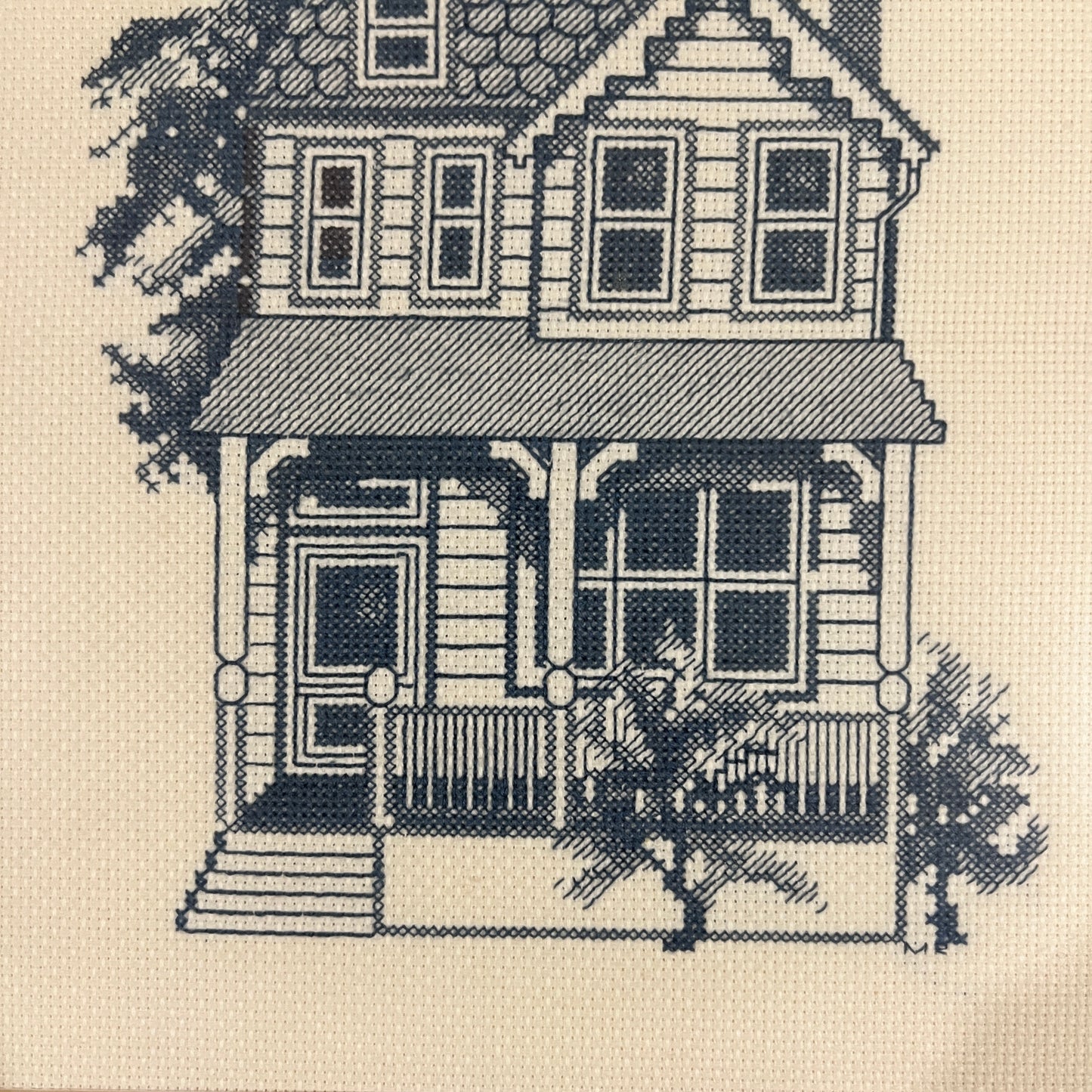 Vintage Framed Completed Cross Stitch Wall Hanging, Ginger & Spice Country House Pattern 8701