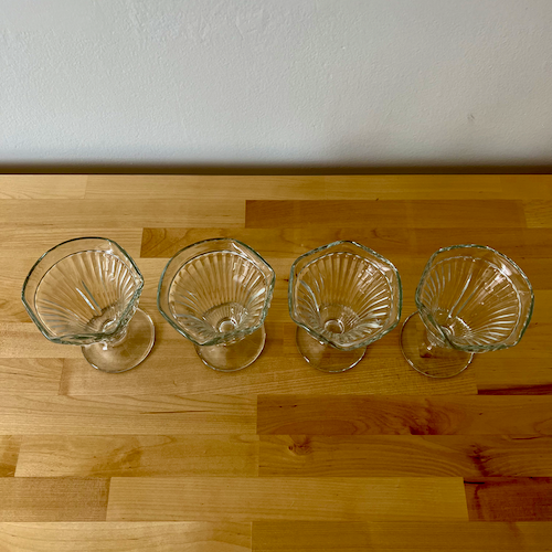 Set of 4 Vintage Jeanette Glass Ribbed Clear Footed Sundae Dishes
