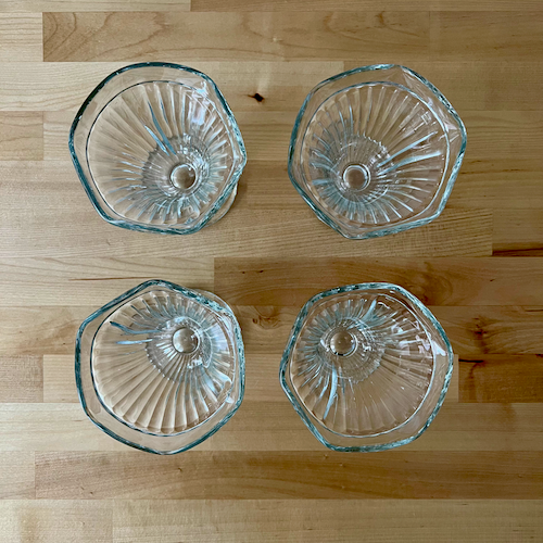 Set of 4 Vintage Jeanette Glass Ribbed Clear Footed Sundae Dishes