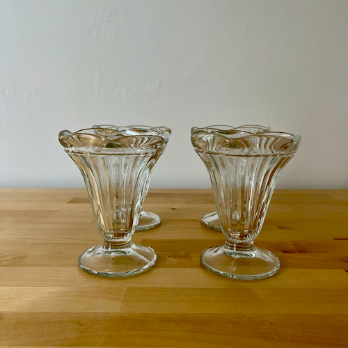 Set of 4 Vintage Jeanette Glass Ribbed Clear Footed Sundae Dishes