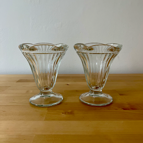 Set of 4 Vintage Jeanette Glass Ribbed Clear Footed Sundae Dishes