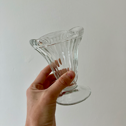 Set of 4 Vintage Jeanette Glass Ribbed Clear Footed Sundae Dishes