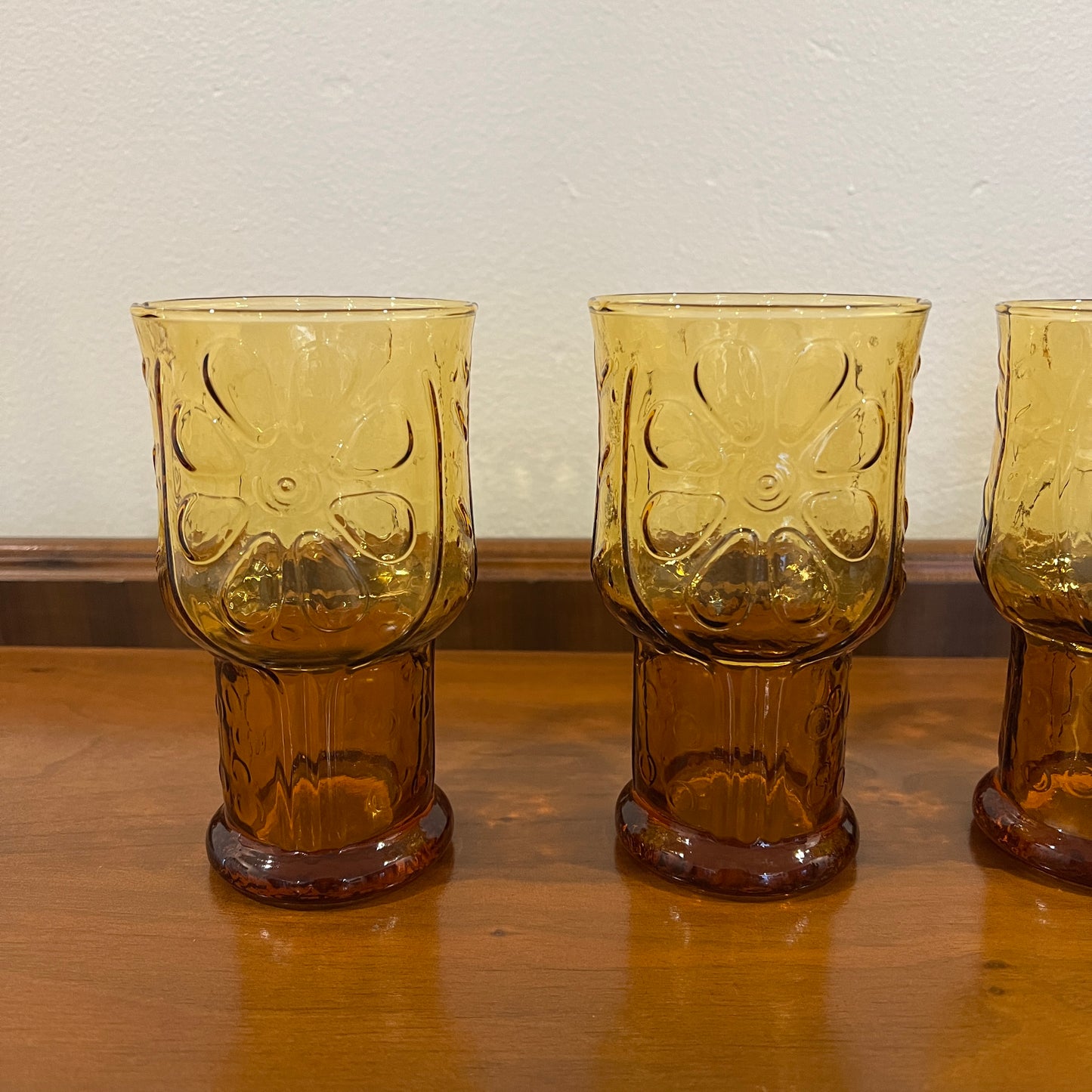 Set of 5 Vintage Libbey Country Garden Amber 12 oz. Cooler Glasses
