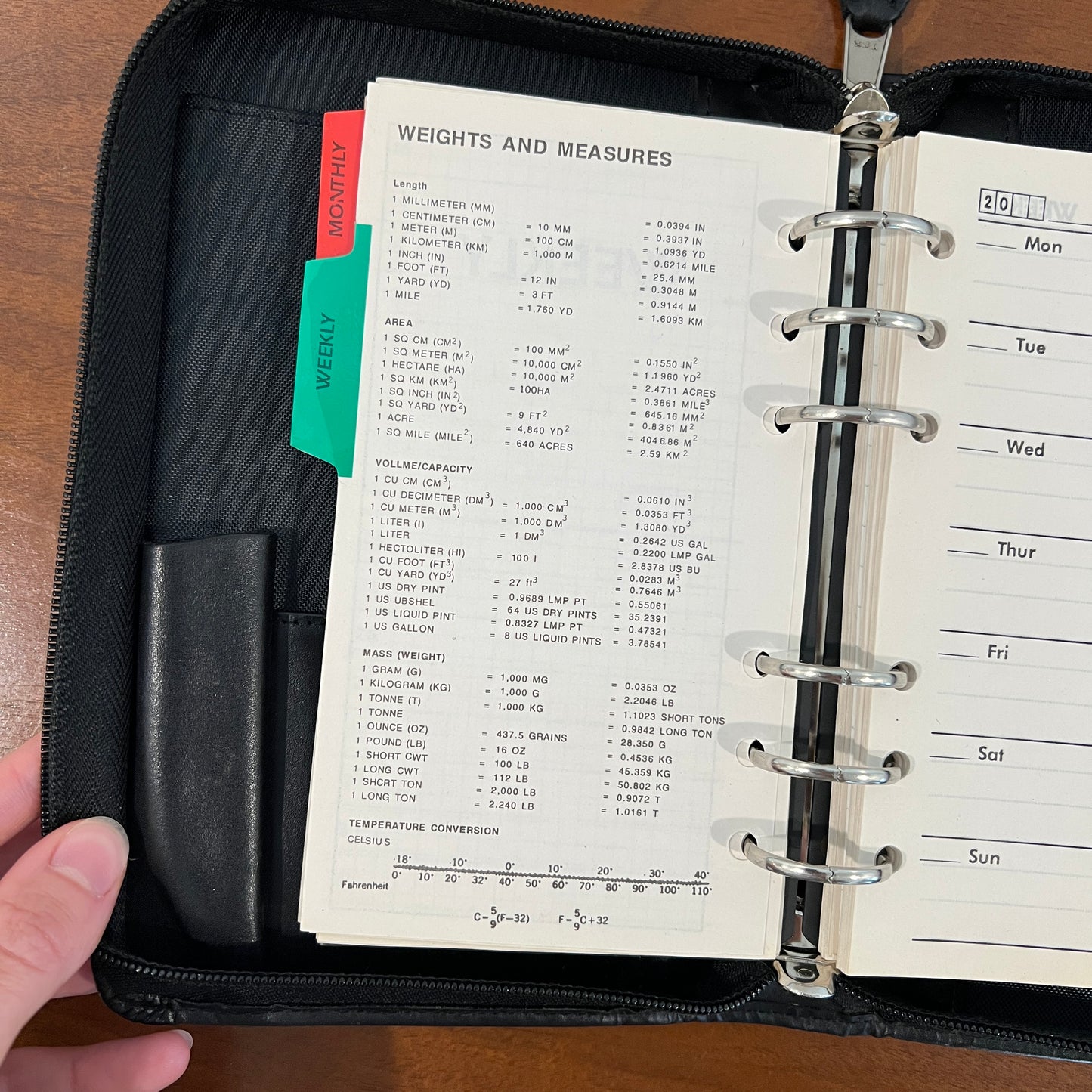 Vintage 2000s Day-Timer Black Leather 6-Ring Zip Around Personal Agenda