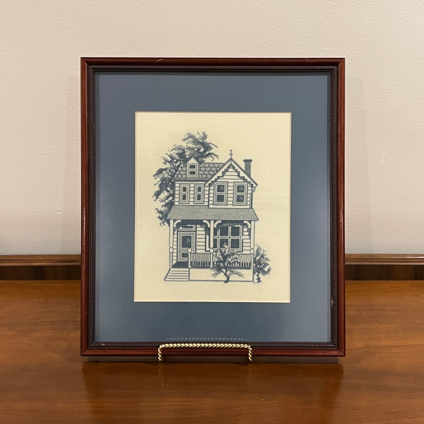 Vintage Framed Completed Cross Stitch Wall Hanging, Ginger & Spice Country House Pattern 8701