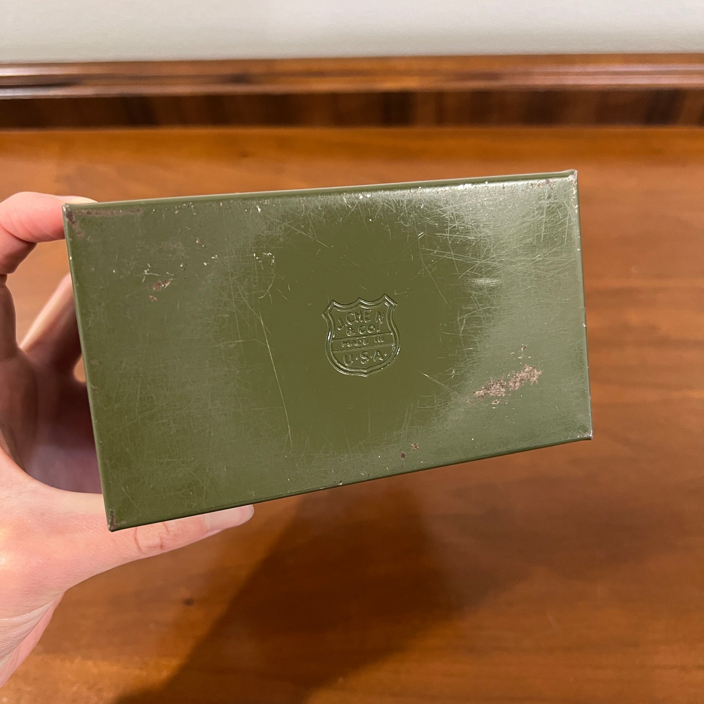 Vintage J. Chein & Co. 3x5" Dark Green Metal Recipe File Box