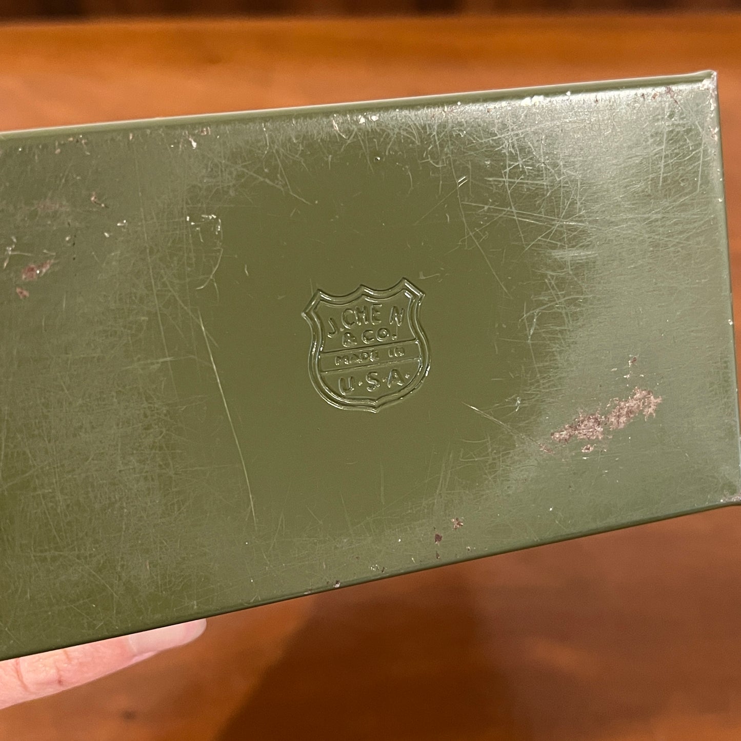 Vintage J. Chein & Co. 3x5" Dark Green Metal Recipe File Box