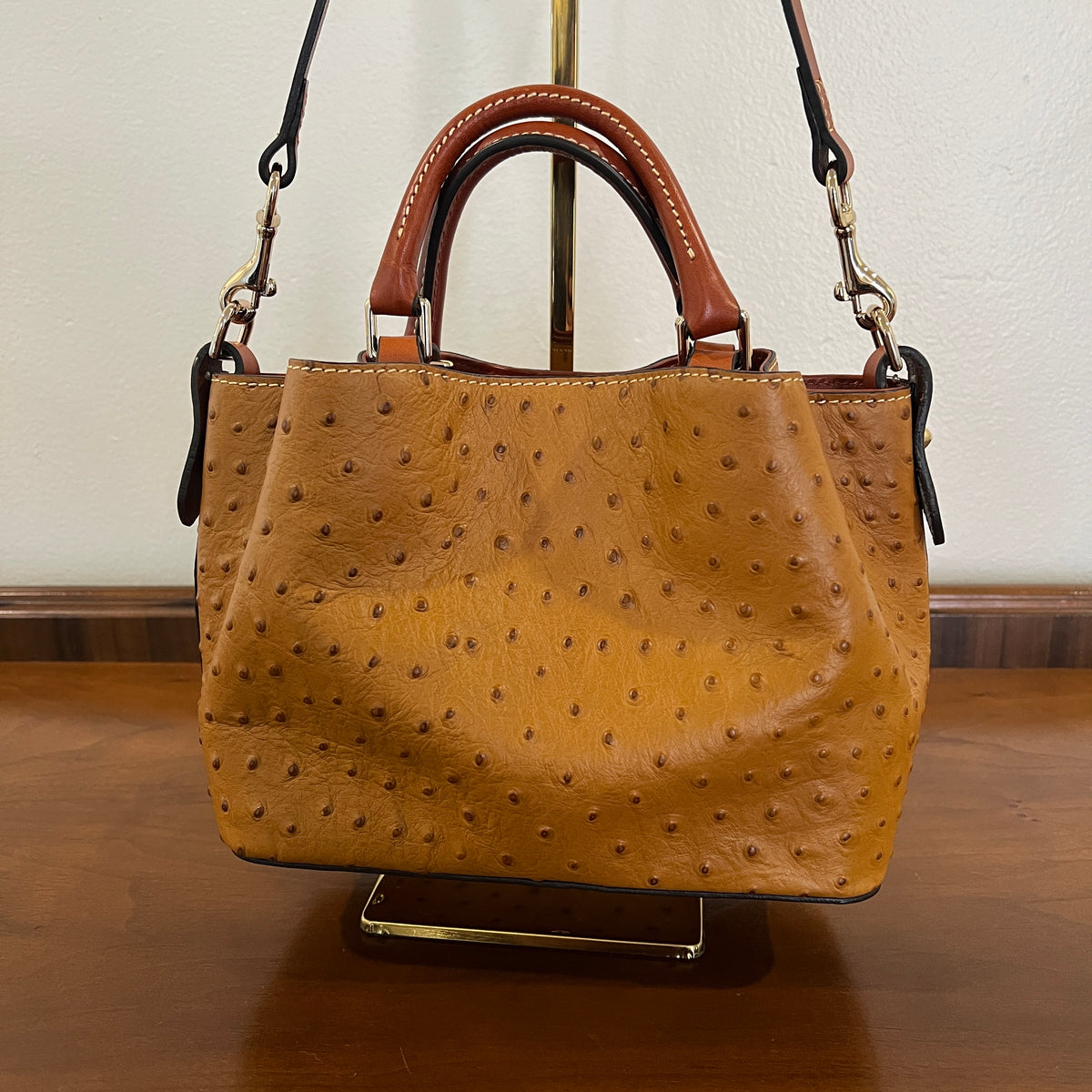 Preloved Dooney & Bourke Ostrich Mini Barlow Bag in Caramel
