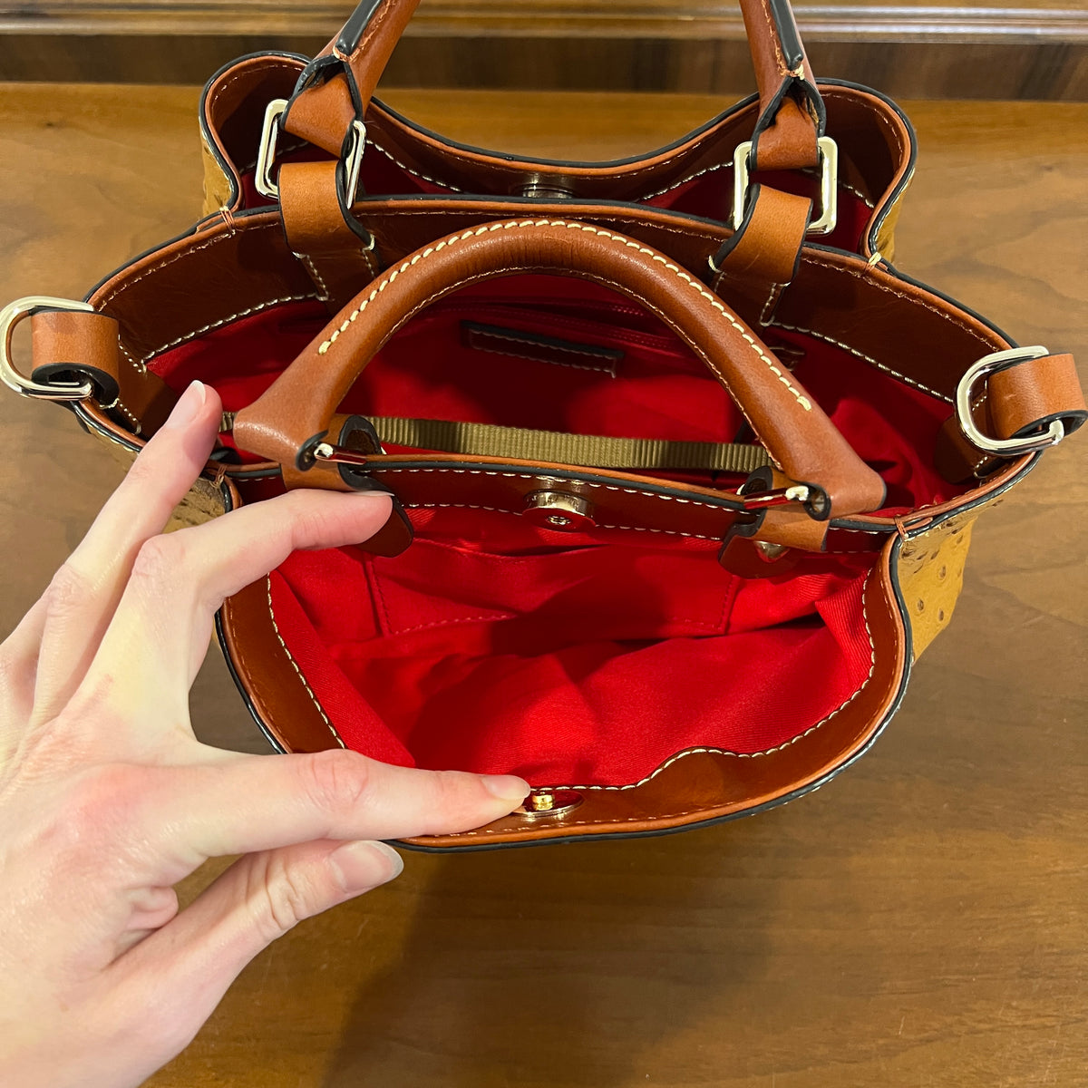 Preloved Dooney & Bourke Ostrich Mini Barlow Bag in Caramel