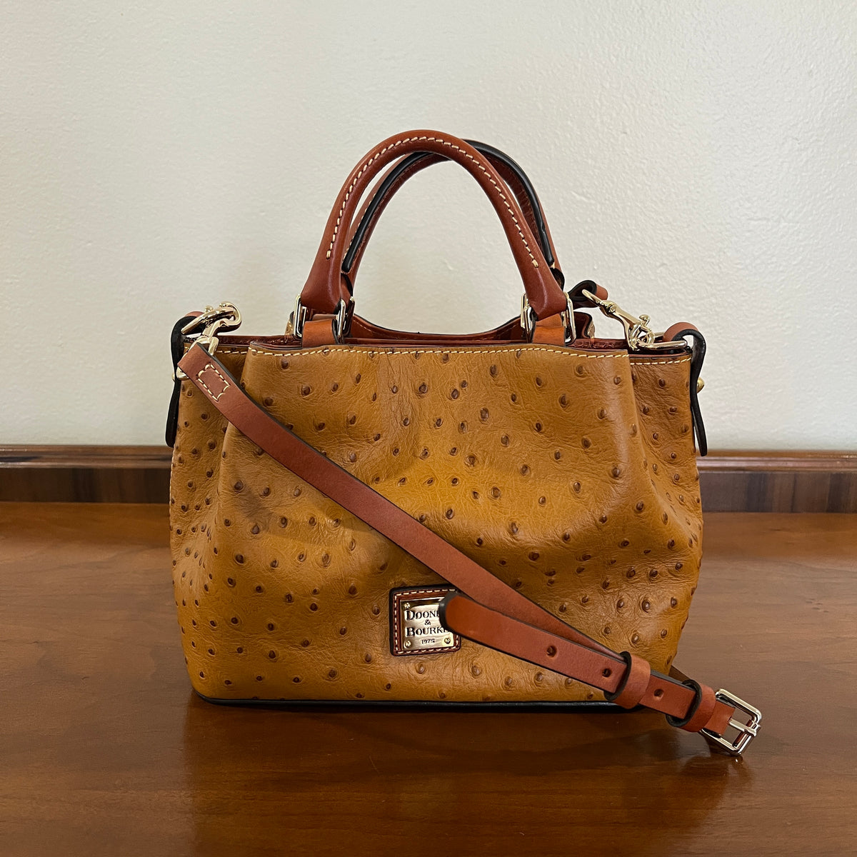 Preloved Dooney & Bourke Ostrich Mini Barlow Bag in Caramel