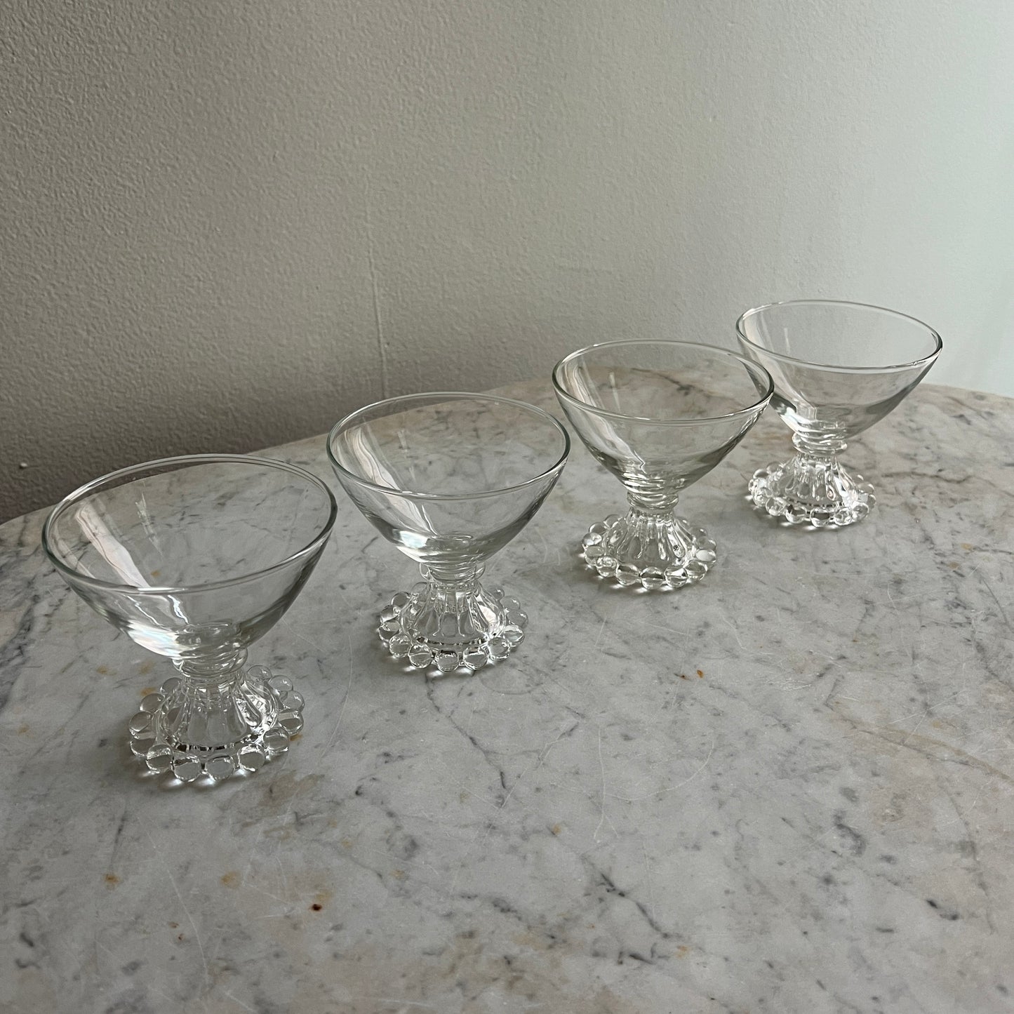 Set of 4 Vintage Anchor Hocking Berwick Clear Boopie Coupe Glasses