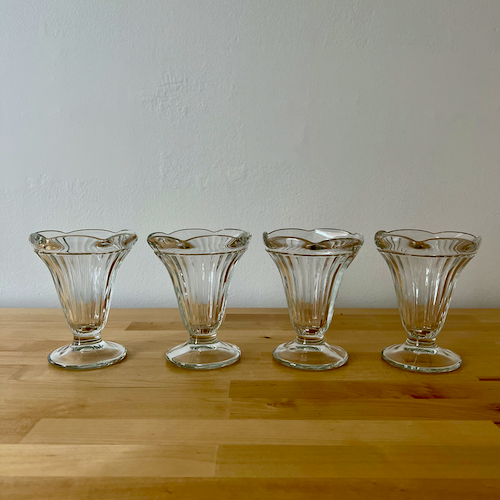 Set of 4 Vintage Jeanette Glass Ribbed Clear Footed Sundae Dishes