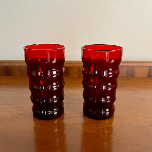 Set of 5 Anchor Hocking Royal Ruby Flat Ripple Juice Glasses