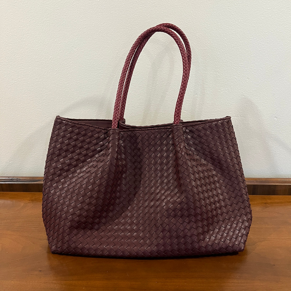 Preloved Lulu Dharma Napa Burgundy Vegan Leather Woven Large Tote Bag