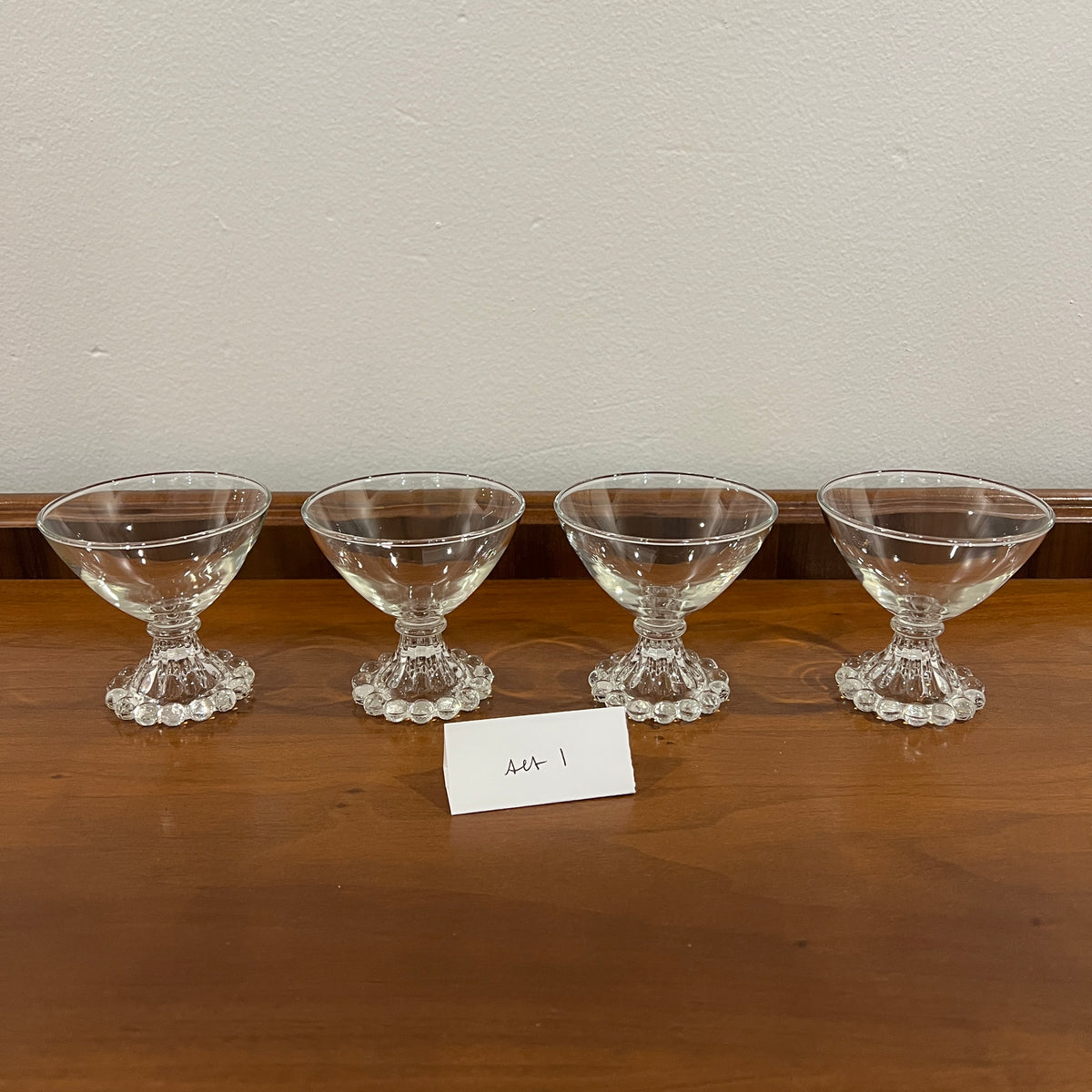 Set of 4 Vintage Anchor Hocking Berwick Clear Boopie Coupe Glasses