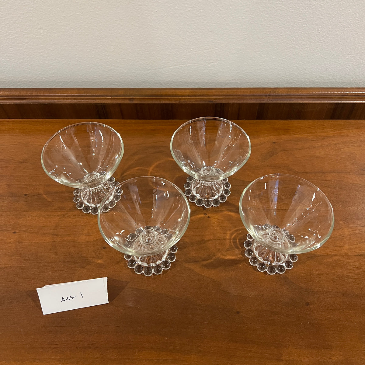Set of 4 Vintage Anchor Hocking Berwick Clear Boopie Coupe Glasses