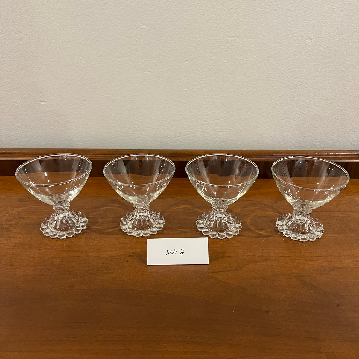 Set of 4 Vintage Anchor Hocking Berwick Clear Boopie Coupe Glasses