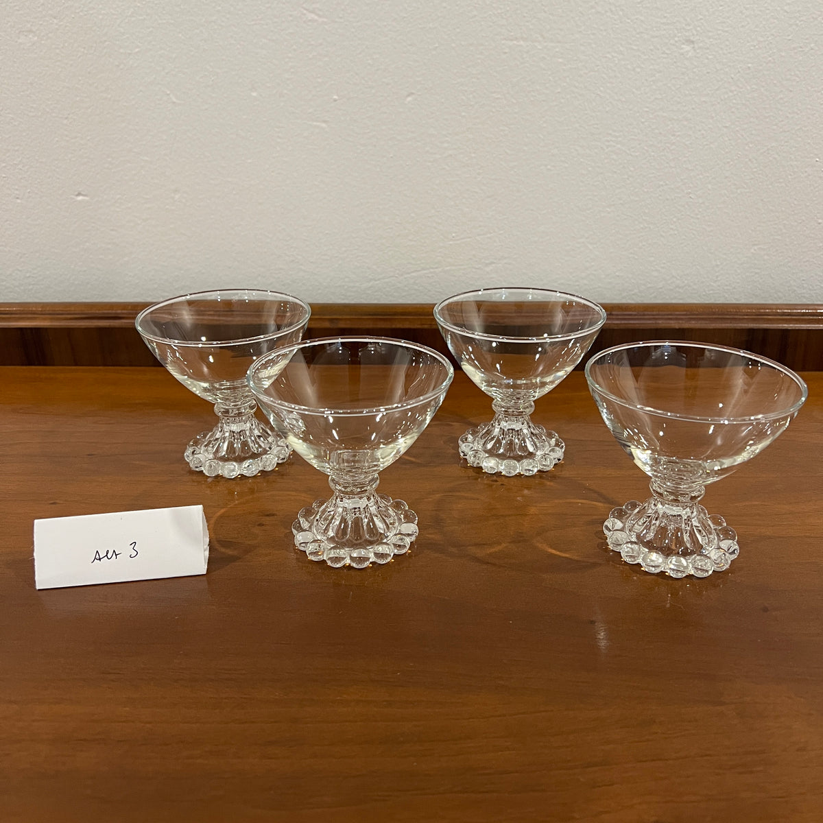 Set of 4 Vintage Anchor Hocking Berwick Clear Boopie Coupe Glasses