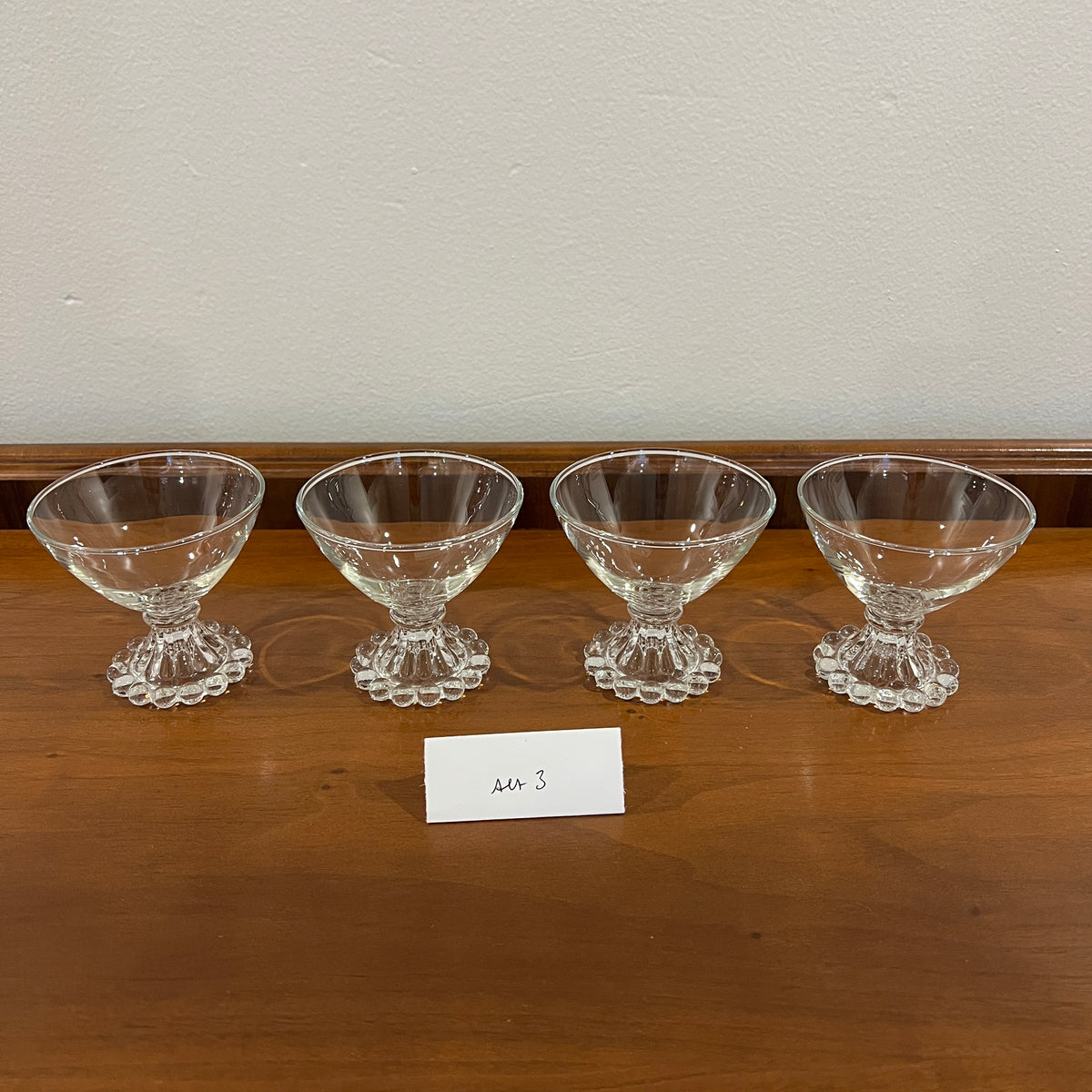 Set of 4 Vintage Anchor Hocking Berwick Clear Boopie Coupe Glasses