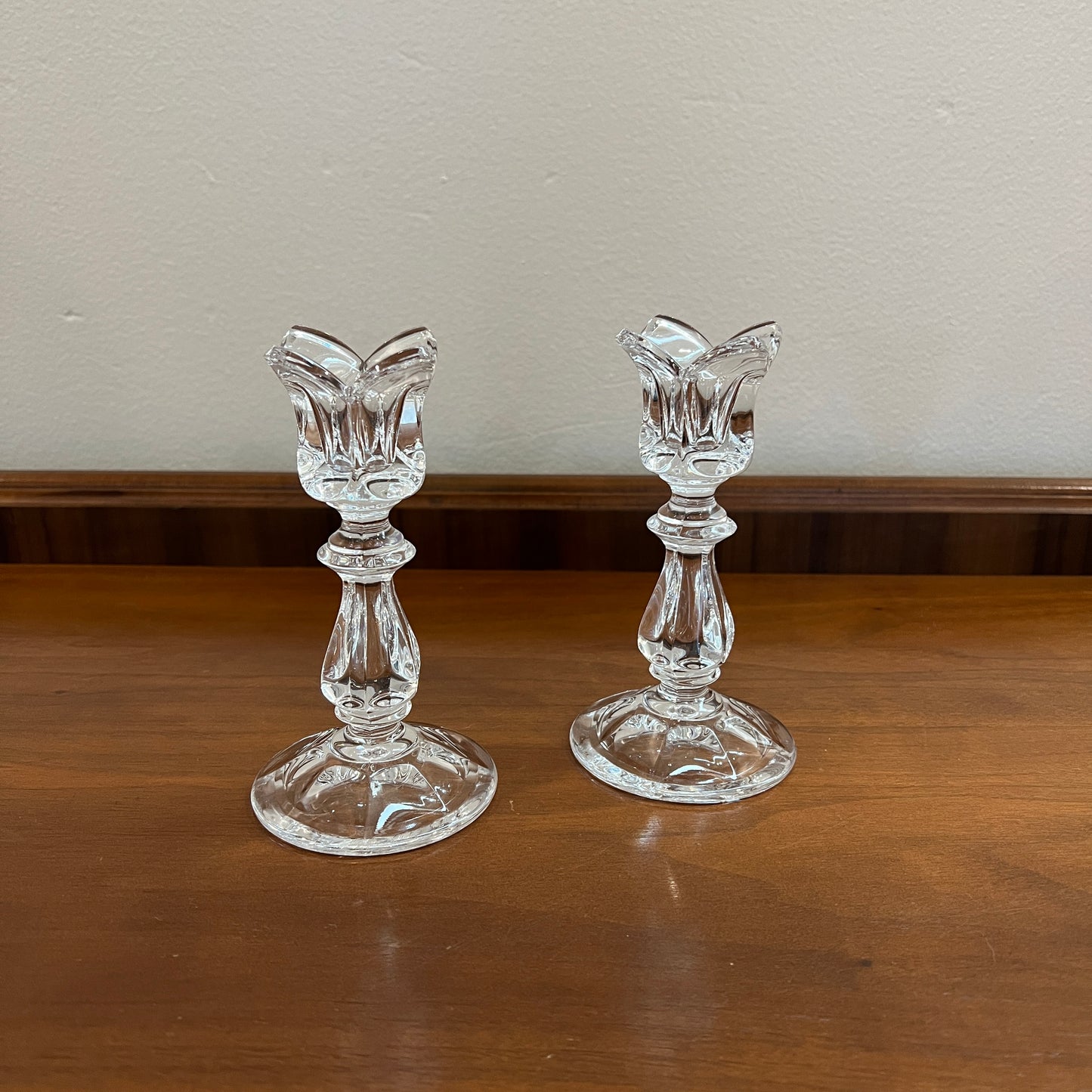 Set of 2 1980s Gorham Crystal Viscount 5" Single Light Candlestick Holders