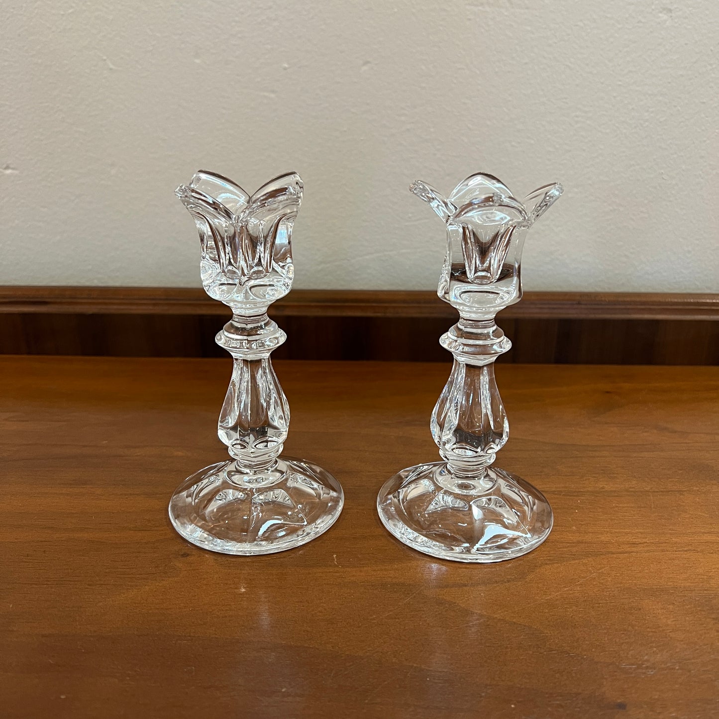 Set of 2 1980s Gorham Crystal Viscount 5" Single Light Candlestick Holders