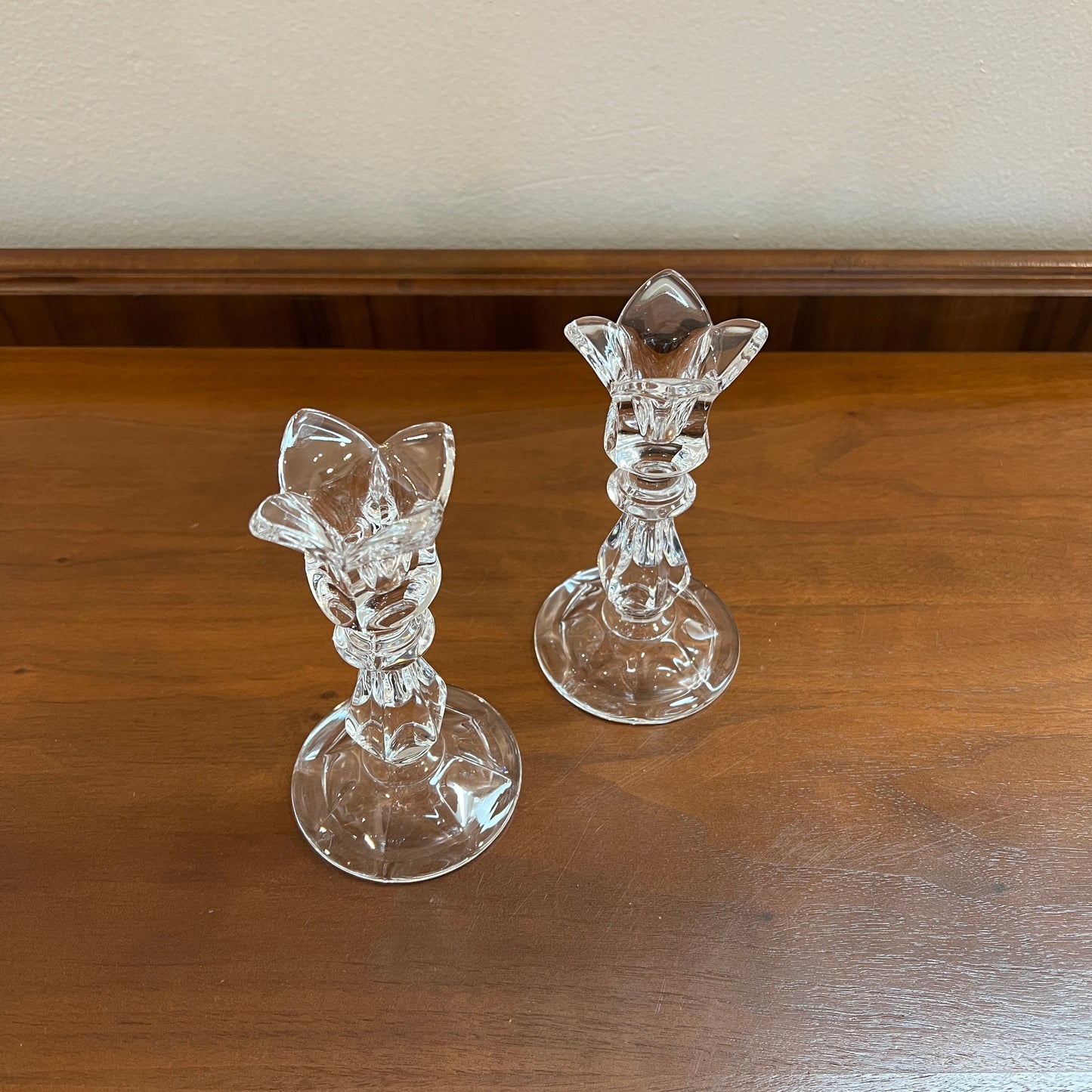 Set of 2 1980s Gorham Crystal Viscount 5" Single Light Candlestick Holders