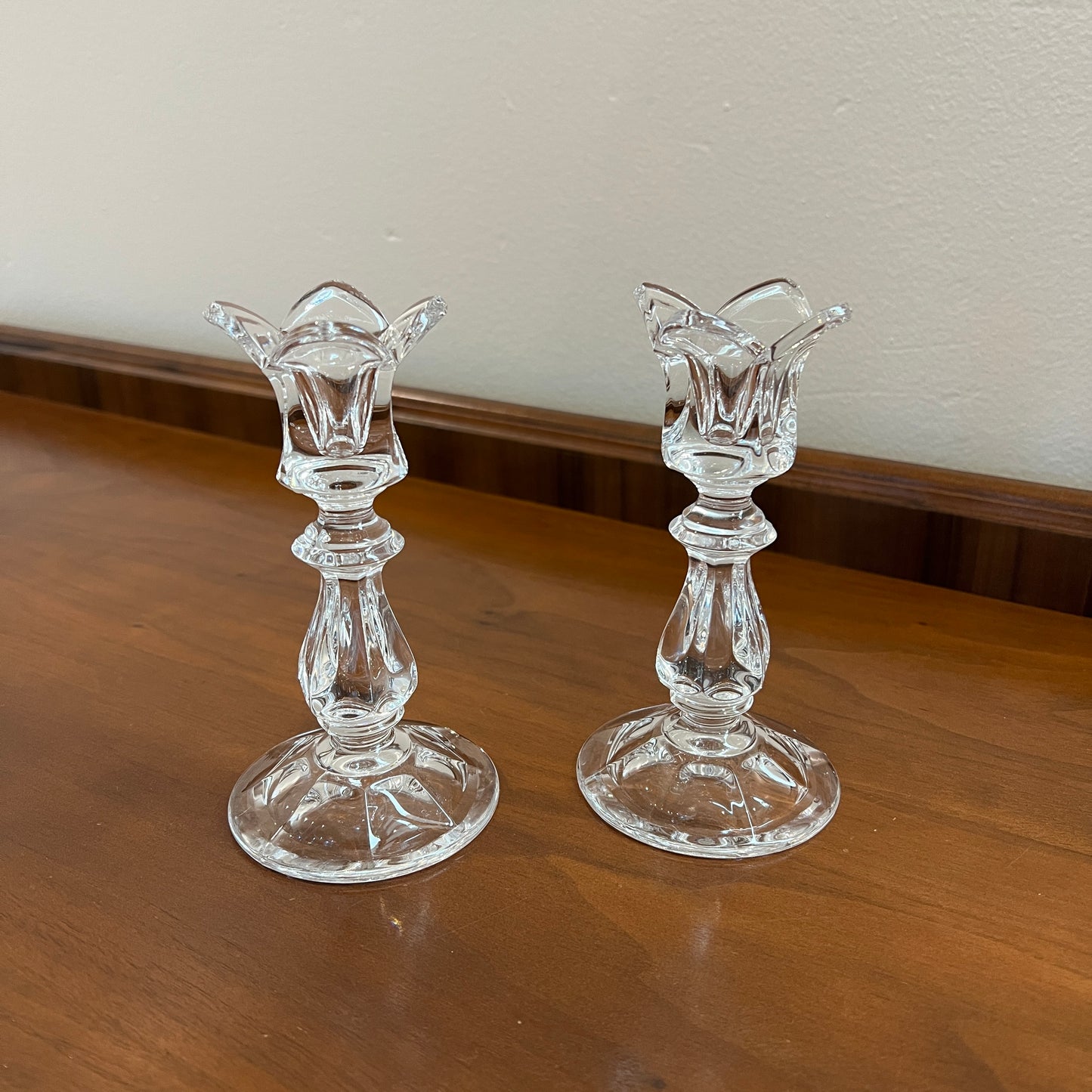 Set of 2 1980s Gorham Crystal Viscount 5" Single Light Candlestick Holders