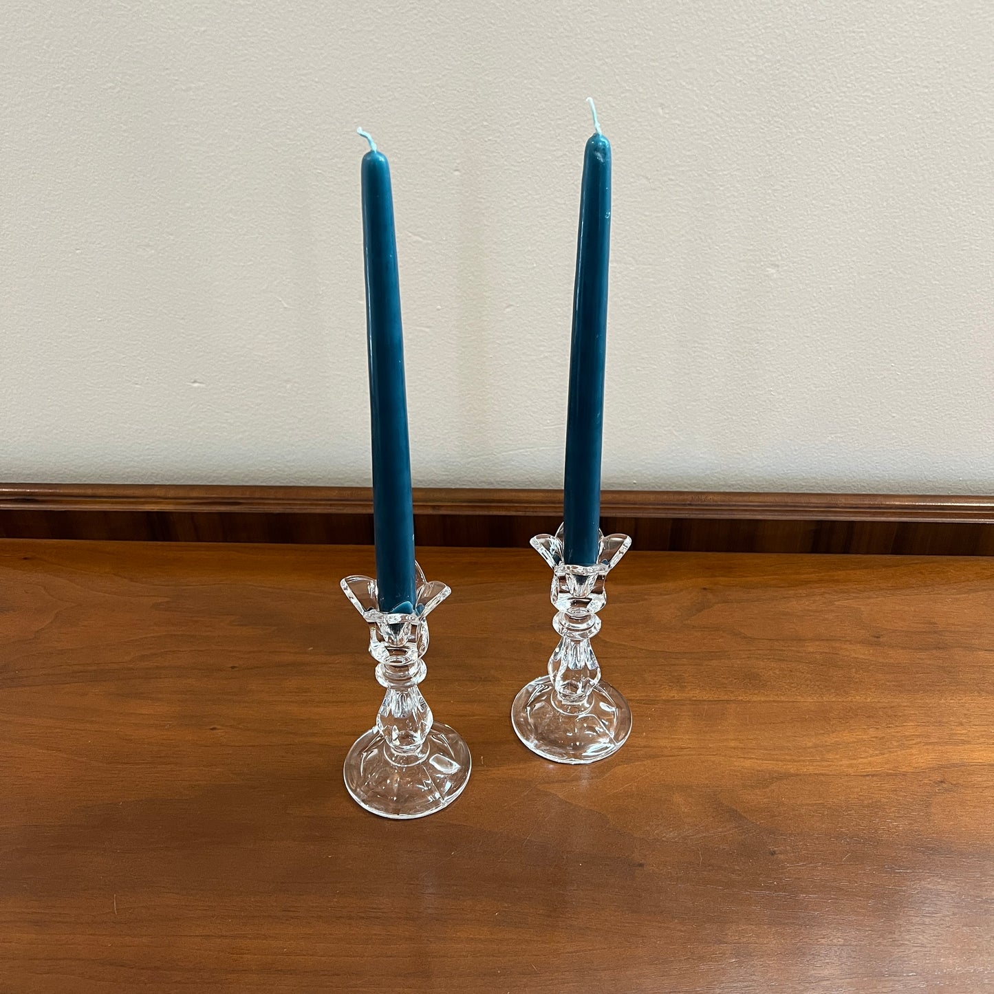 Set of 2 1980s Gorham Crystal Viscount 5" Single Light Candlestick Holders