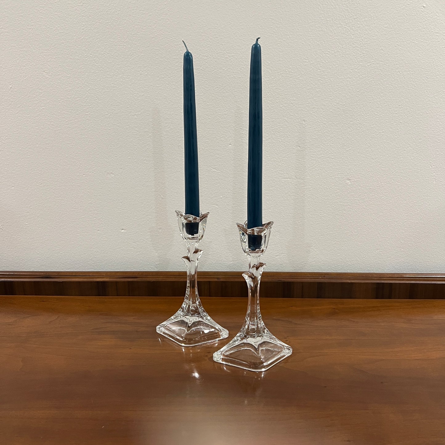 Set of 2 Vintage Toscany Lead Crystal Clear Tulip 8" Single Light Candlestick Holders