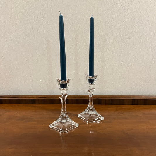 Set of 2 Vintage Toscany Lead Crystal Clear Tulip 8" Single Light Candlestick Holders