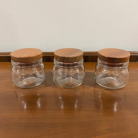 Set of 3 Vintage Anchor Hocking Wooden Lid Glass Canisters