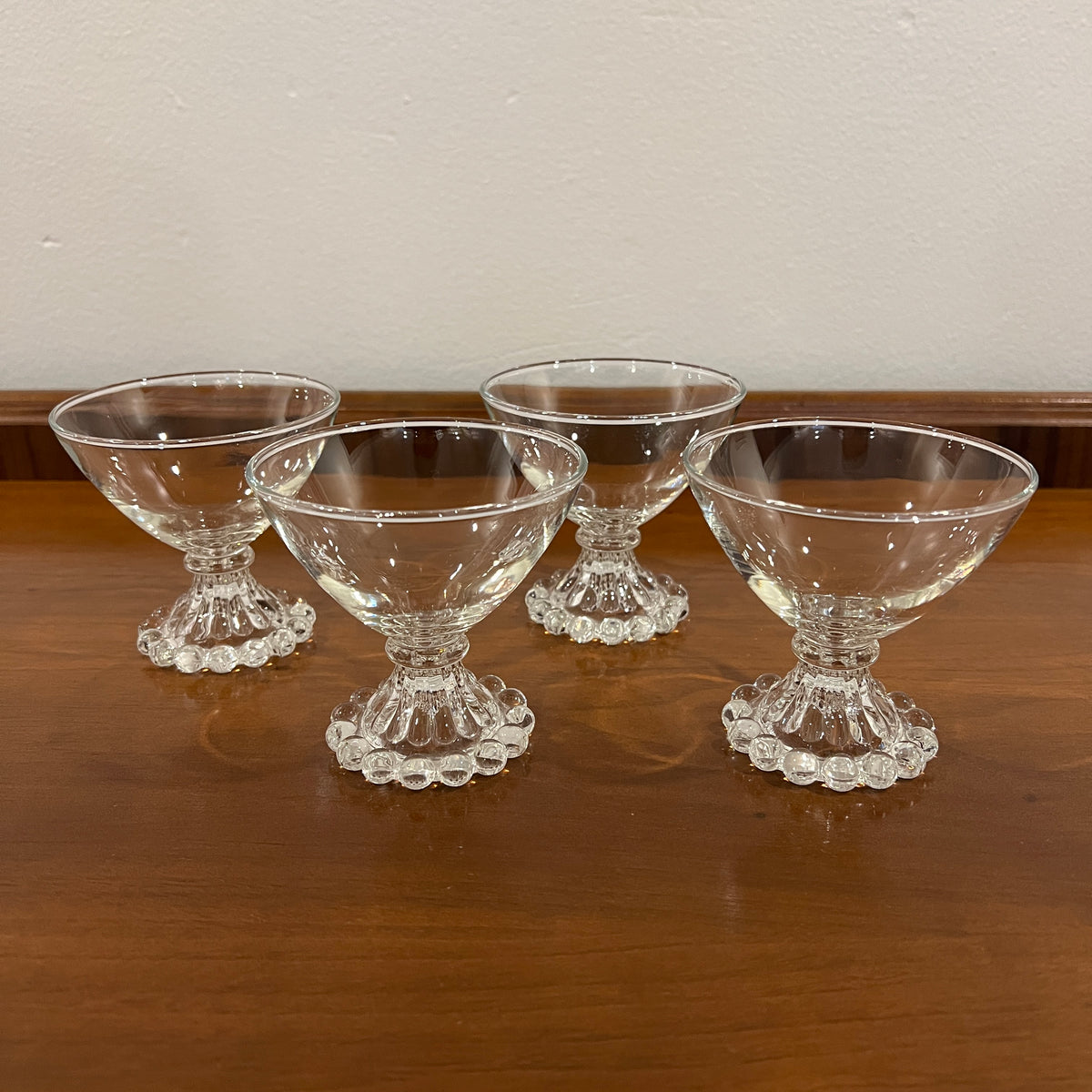 Set of 4 Vintage Anchor Hocking Berwick Clear Boopie Coupe Glasses
