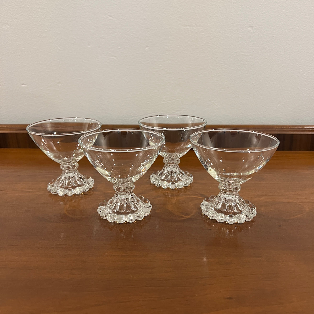 Set of 4 Vintage Anchor Hocking Berwick Clear Boopie Coupe Glasses