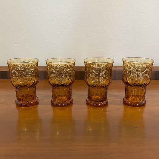 Set of 4 Vintage Libbey Country Garden Amber 4 oz. Juice Glasses