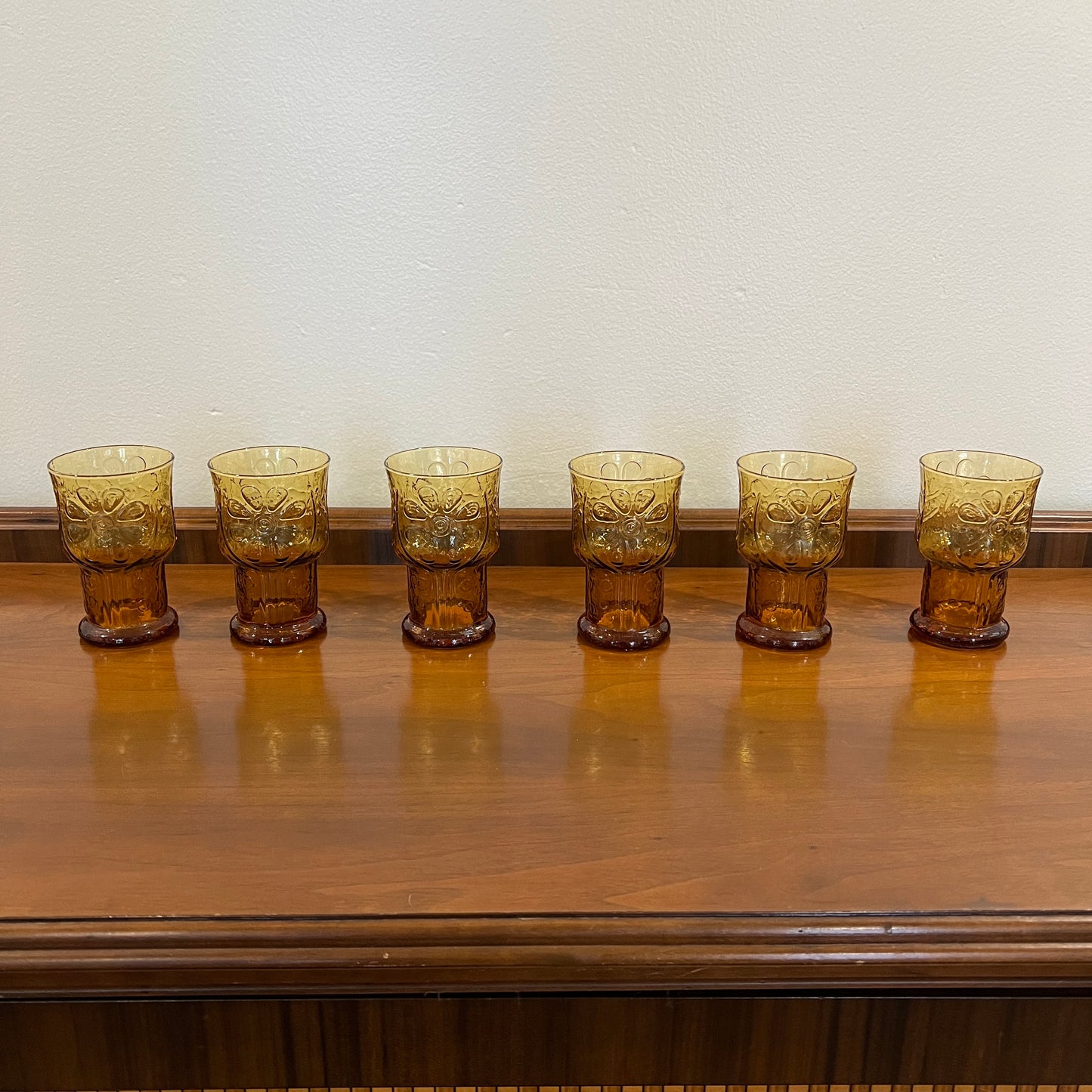 Set of 6 Vintage Libbey Country Garden Amber 8 oz. Water Glasses