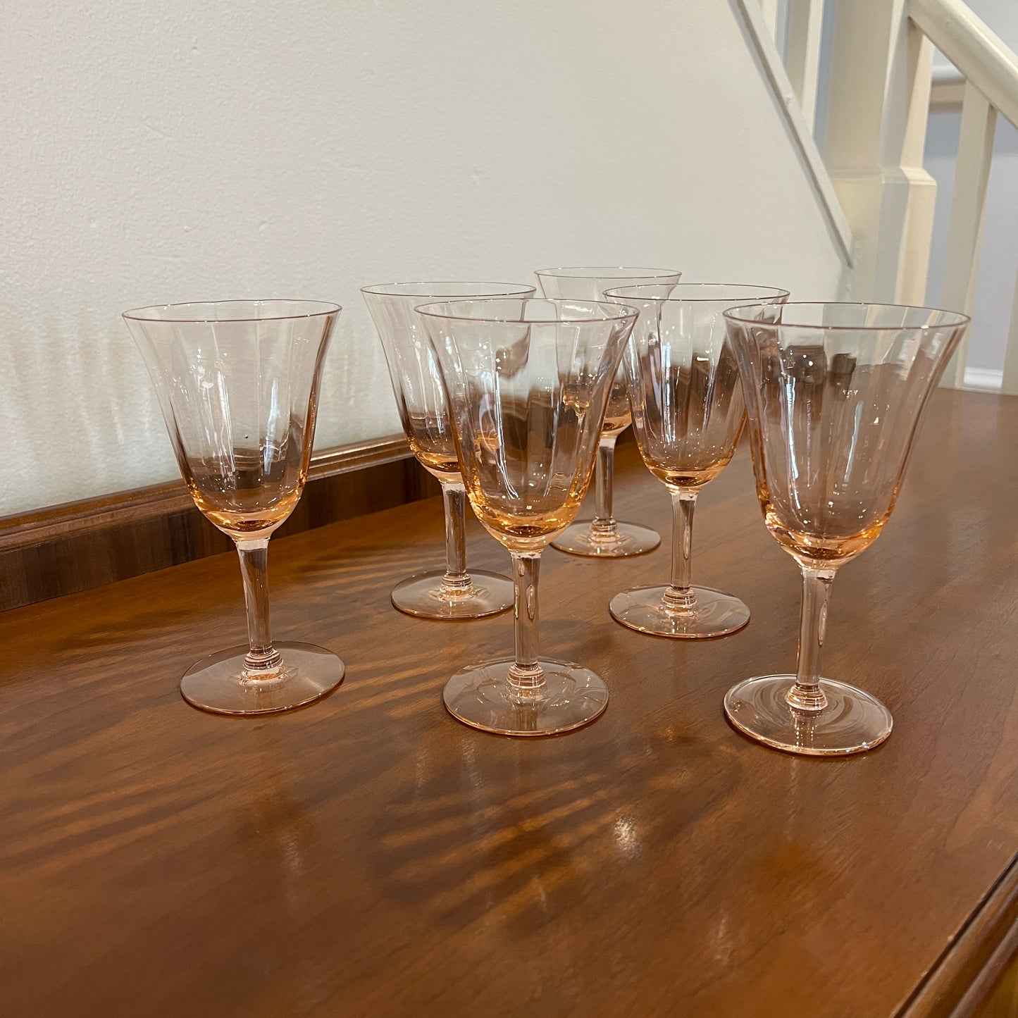 Set of 6 Vintage Tiffin Pink Mid-Century Water Goblets/Wine Glasses
