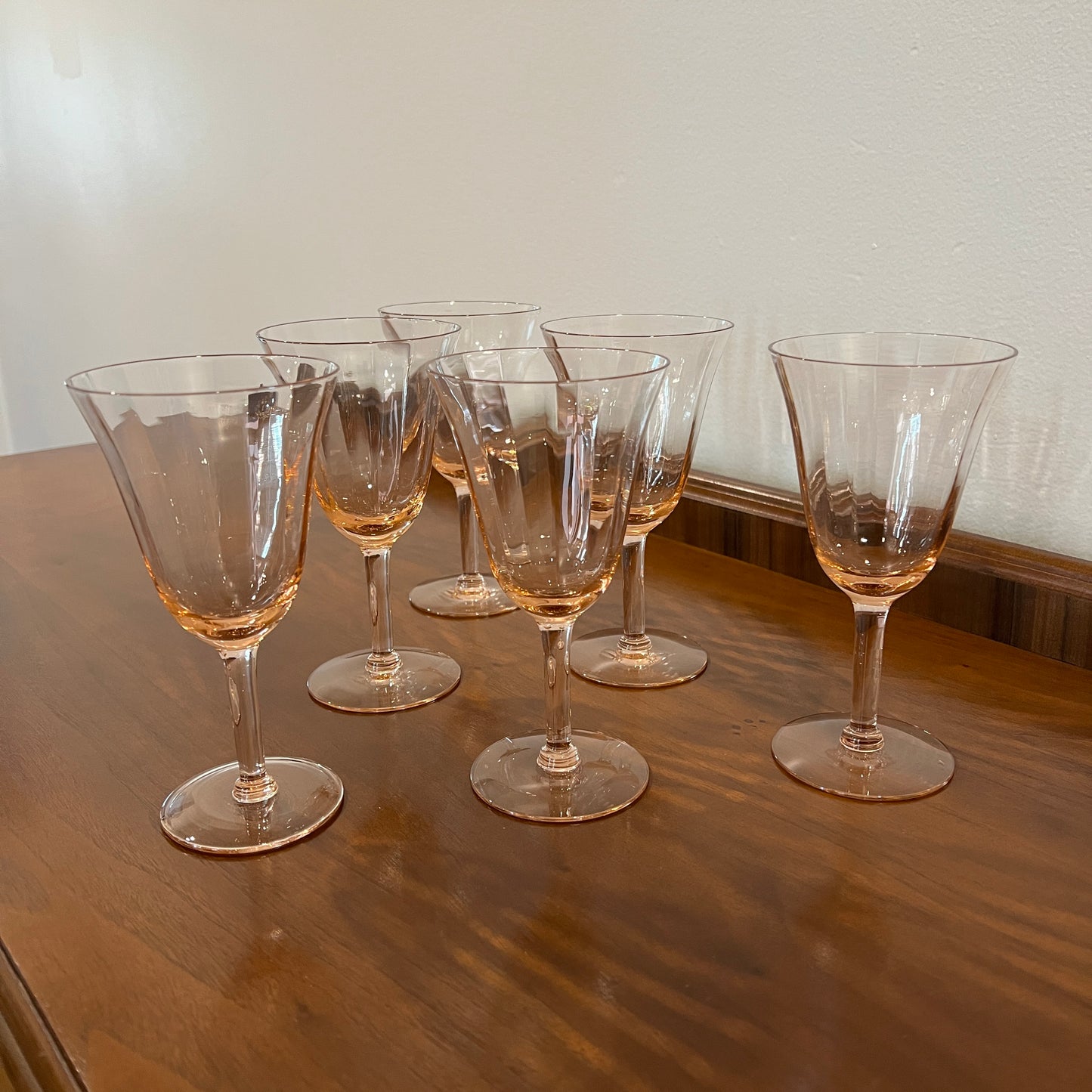 Set of 6 Vintage Tiffin Pink Mid-Century Water Goblets/Wine Glasses