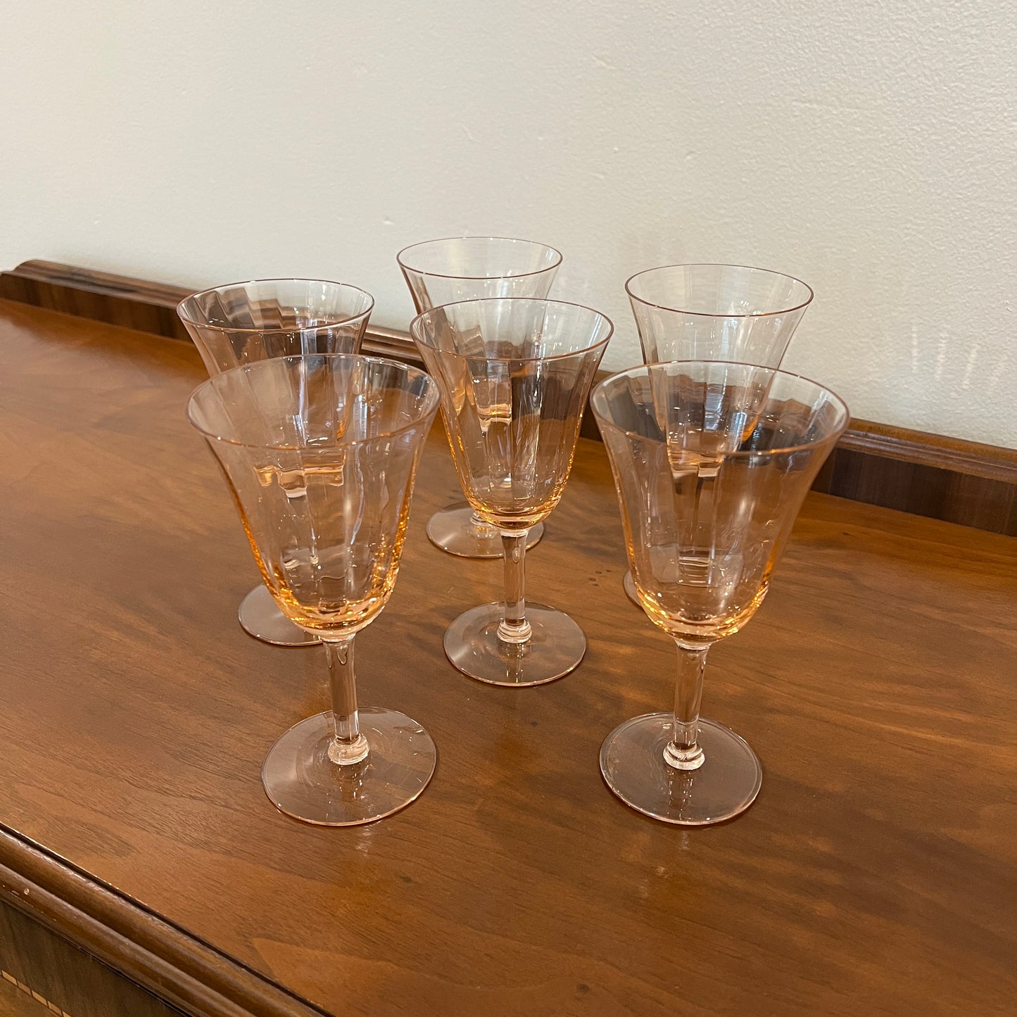 Set of 6 Vintage Tiffin Pink Mid-Century Water Goblets/Wine Glasses