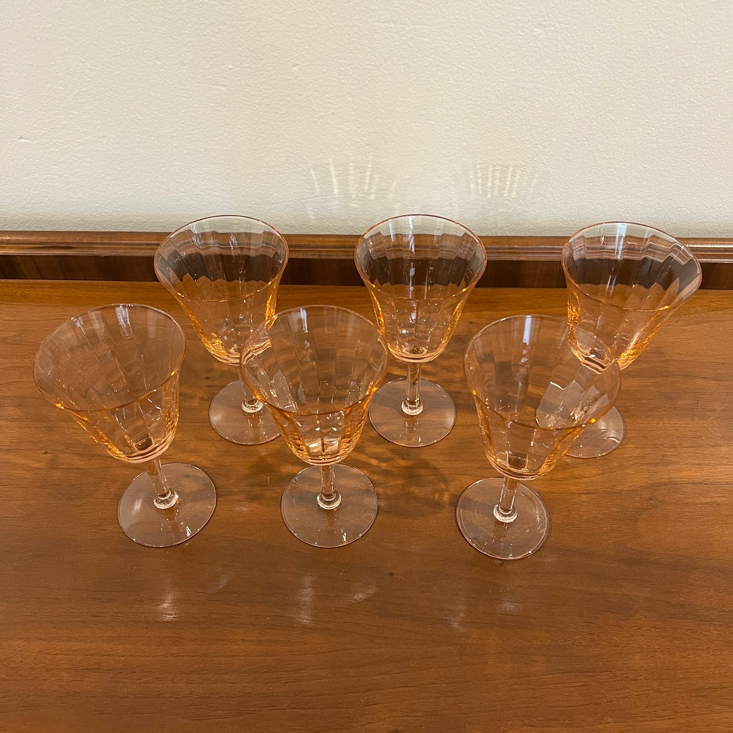 Set of 6 Vintage Tiffin Pink Mid-Century Water Goblets/Wine Glasses
