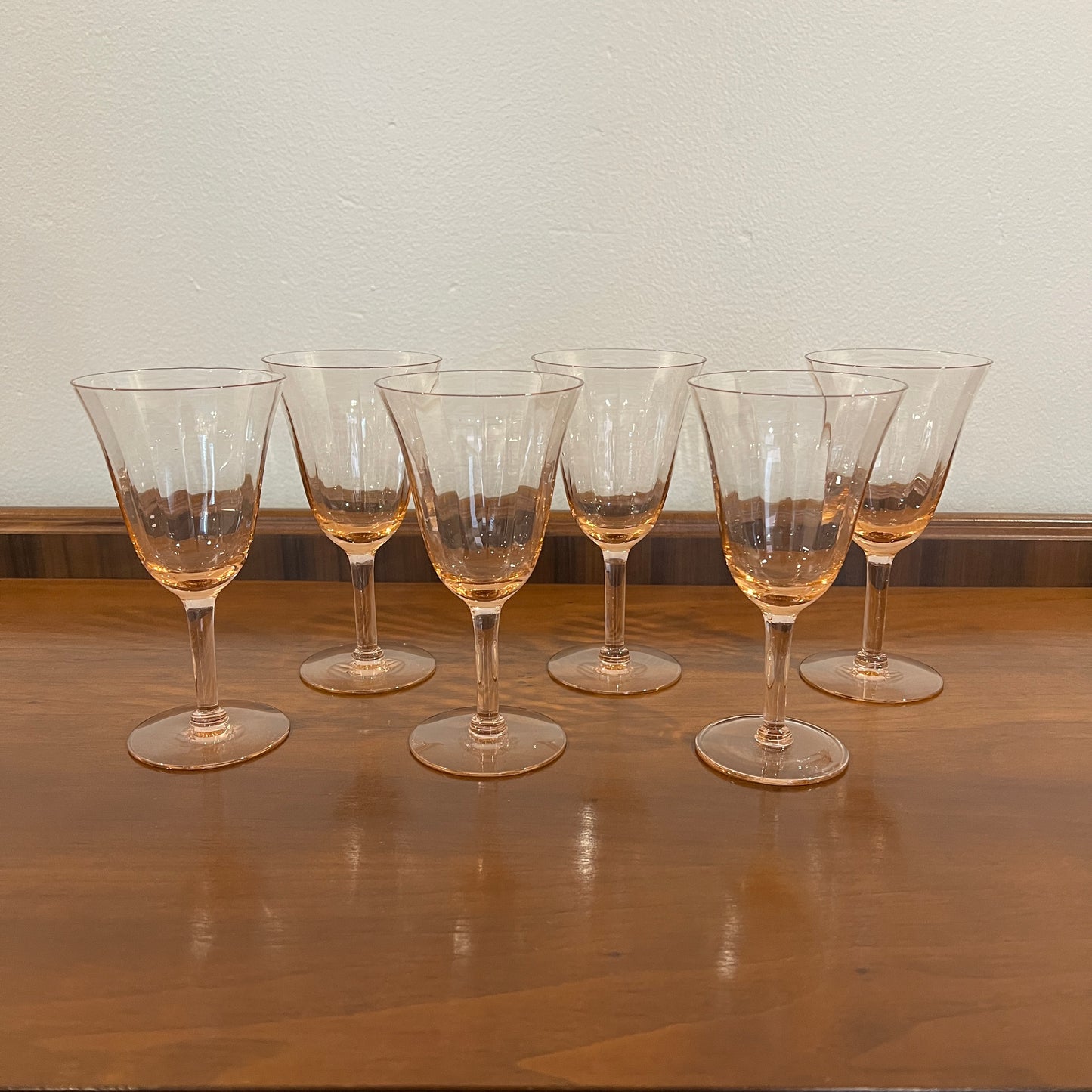 Set of 6 Vintage Tiffin Pink Mid-Century Water Goblets/Wine Glasses