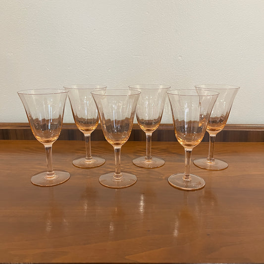 Set of 6 Vintage Tiffin Pink Mid-Century Water Goblets/Wine Glasses
