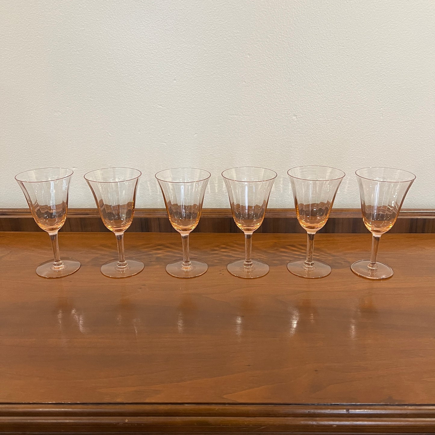 Set of 6 Vintage Tiffin Pink Mid-Century Water Goblets/Wine Glasses