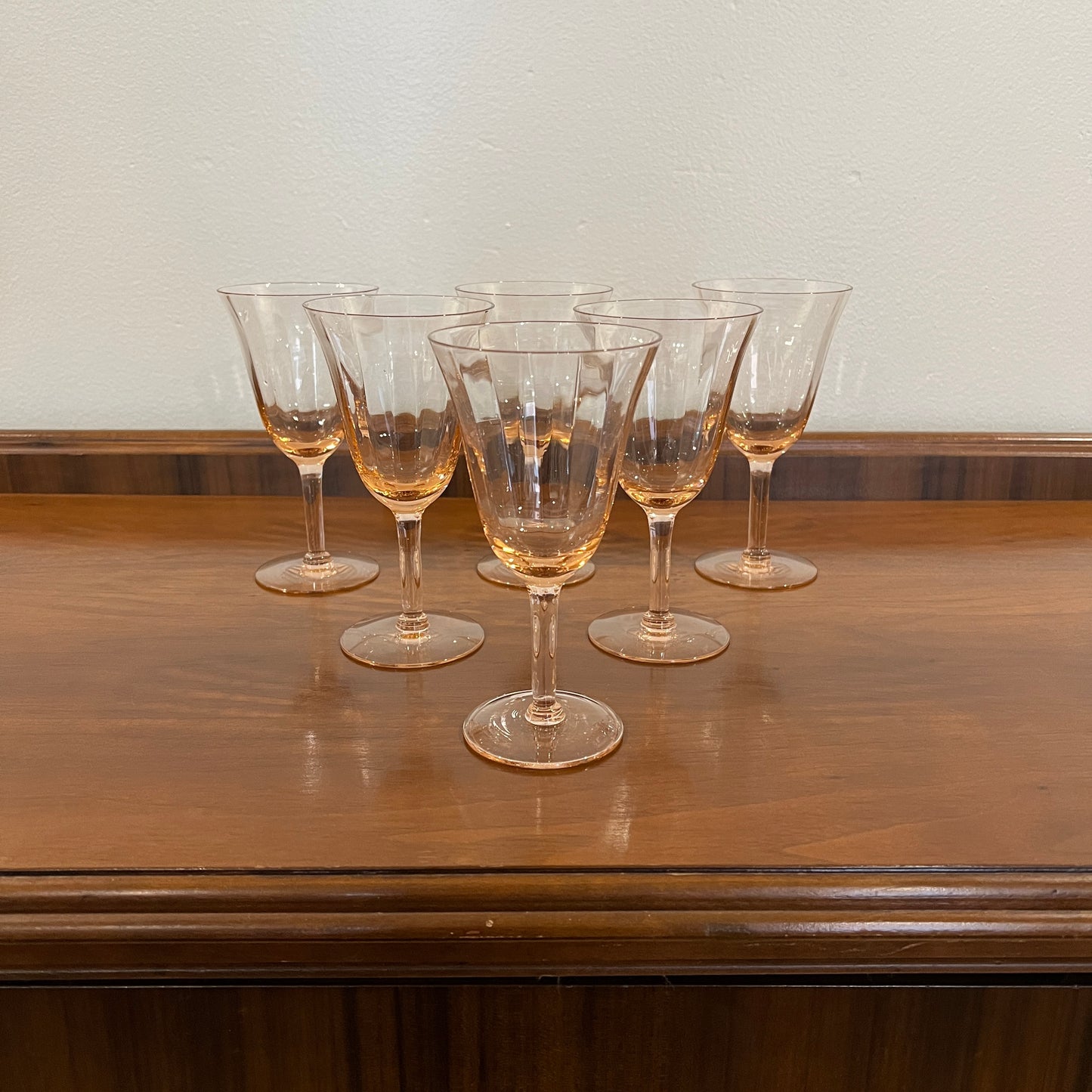 Set of 6 Vintage Tiffin Pink Mid-Century Water Goblets/Wine Glasses