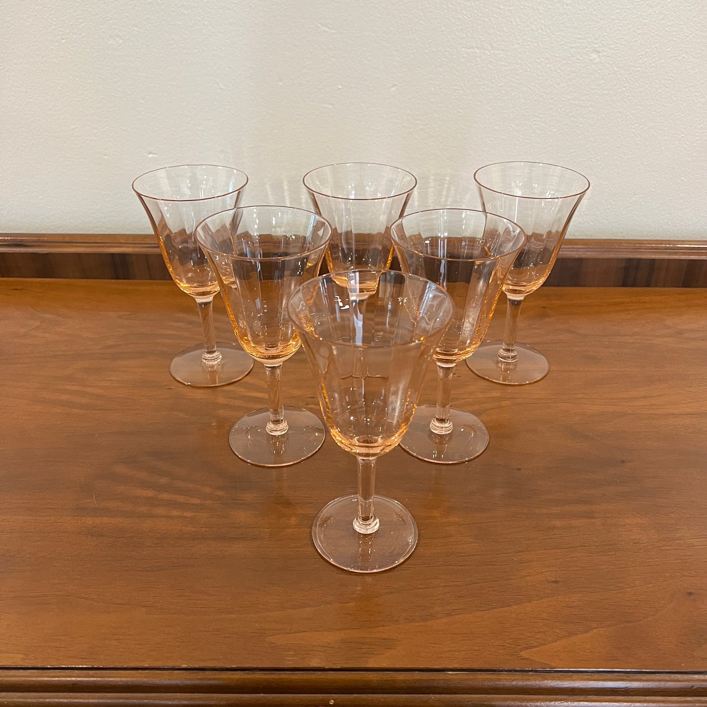 Set of 6 Vintage Tiffin Pink Mid-Century Water Goblets/Wine Glasses