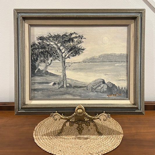 Framed & Signed Vintage Landscape Painting on Board by M. Hero '86