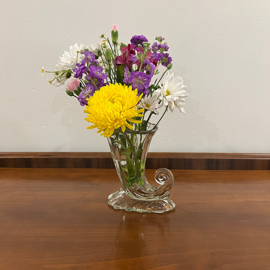 Vintage 1930s/1940s Heisey Glass 7" Warwick Clear Cornucopia Vase