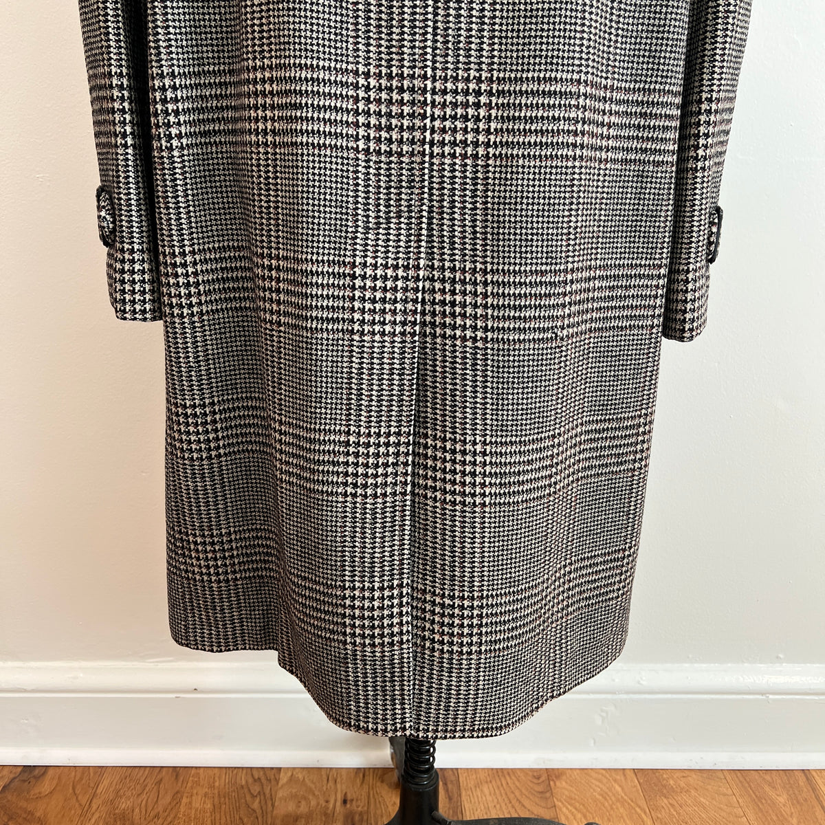 Vintage 1960s/1970s Men's Glen Plaid Long Wool Coat, Size XL/XXL