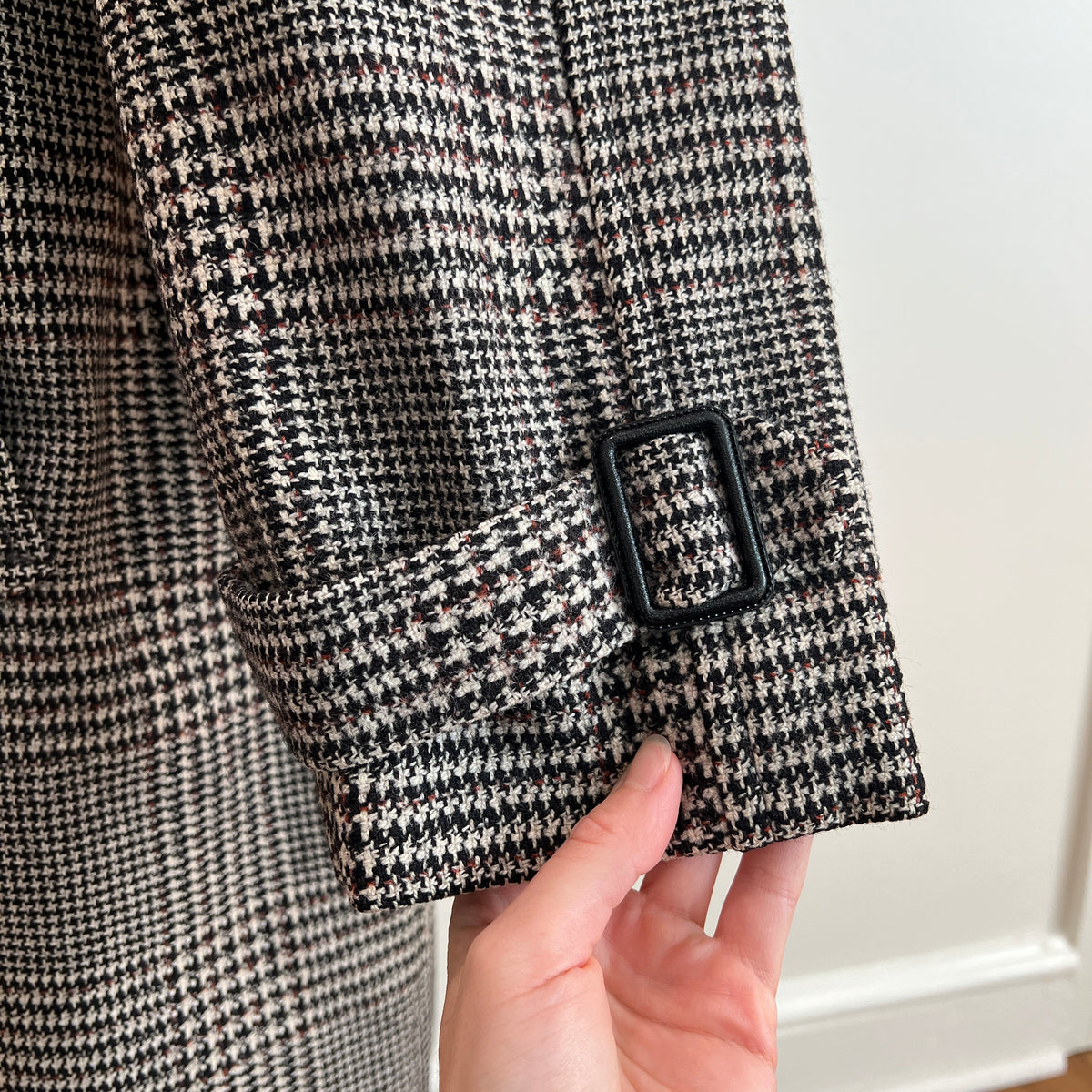 Vintage 1960s/1970s Men's Glen Plaid Long Wool Coat, Size XL/XXL