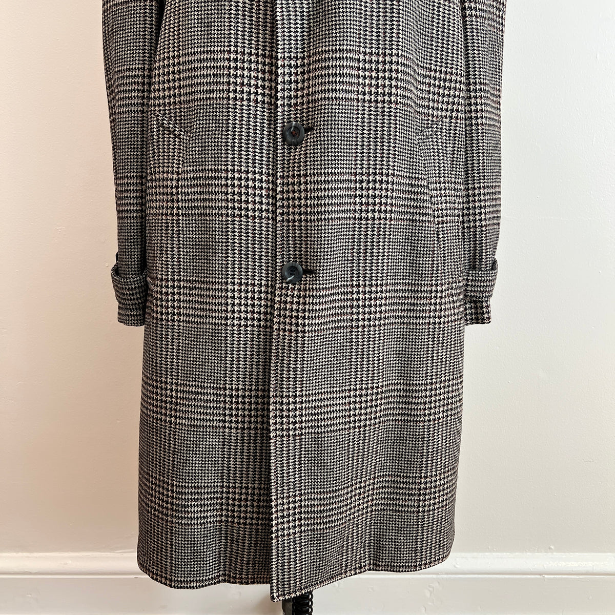 Vintage 1960s/1970s Men's Glen Plaid Long Wool Coat, Size XL/XXL